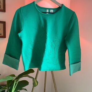 Anthropologie Moth Green Embroidered Long Sleeve sweater